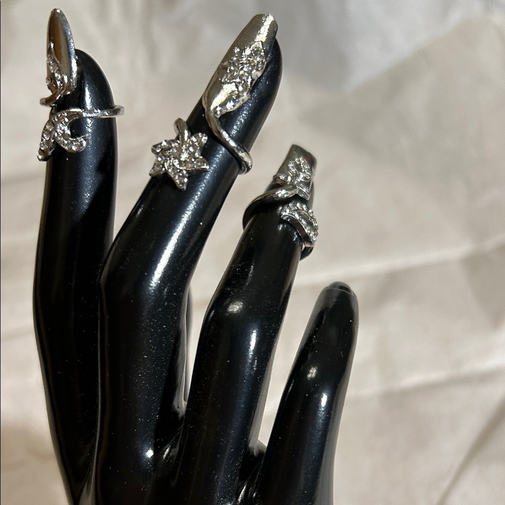 Dazzling Silver Star and Leaf Nail Ring Set